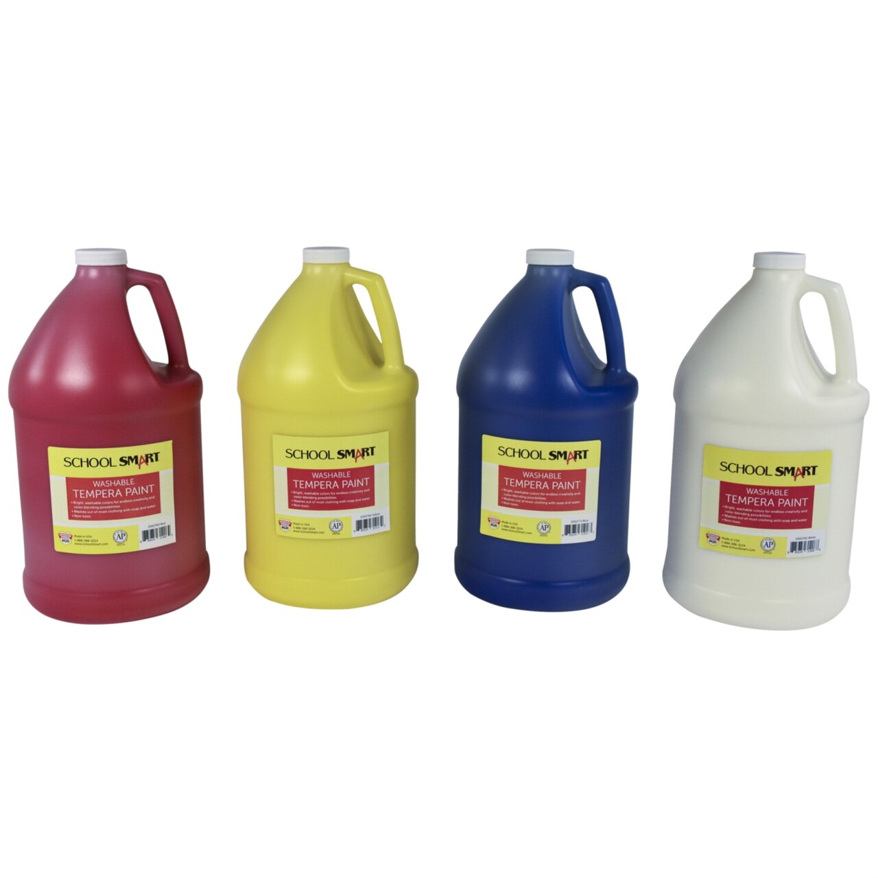 School Smart Washable Tempera Paint Set, Assorted Colors, Gallon Set of 4